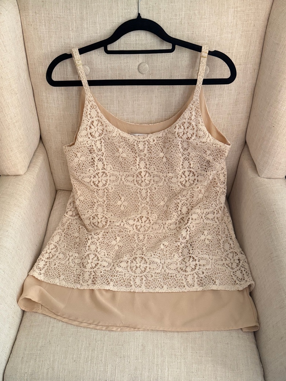 CAbi Beige Lace-Overlay Camisole
